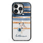 Personalised Gold Striped Watercolour iPhone 14 Pro Black Impact Case on Silver phone