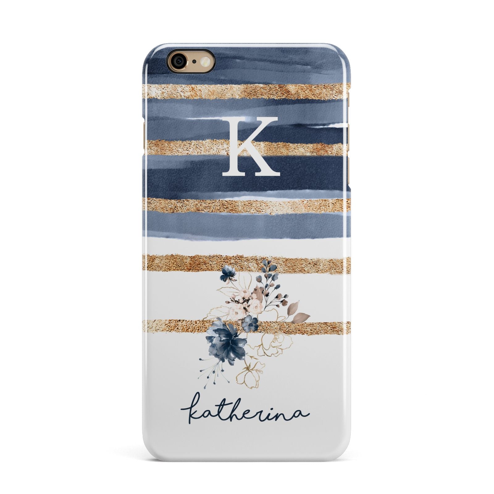 Personalised Gold Striped Watercolour iPhone 6 Plus 3D Snap Case on Gold Phone
