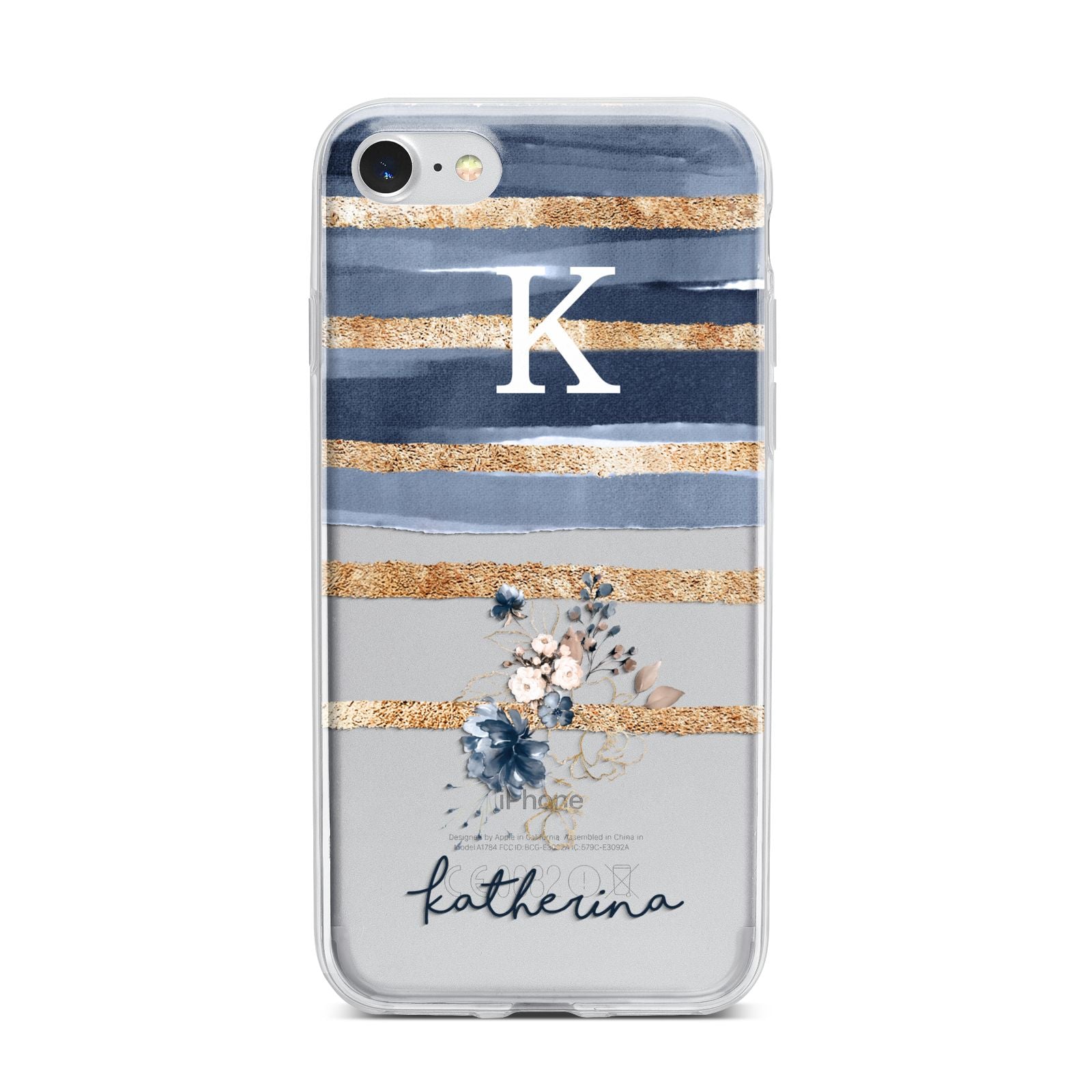 Personalised Gold Striped Watercolour iPhone 7 Bumper Case on Silver iPhone