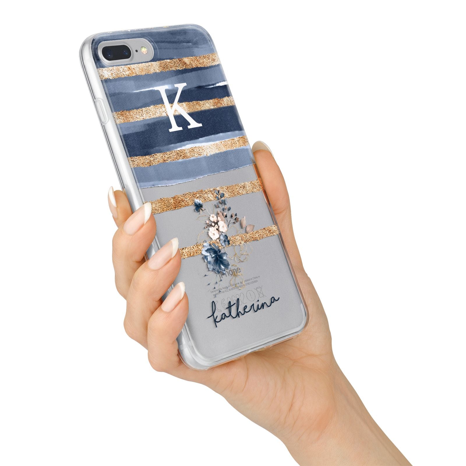 Personalised Gold Striped Watercolour iPhone 7 Plus Bumper Case on Silver iPhone Alternative Image