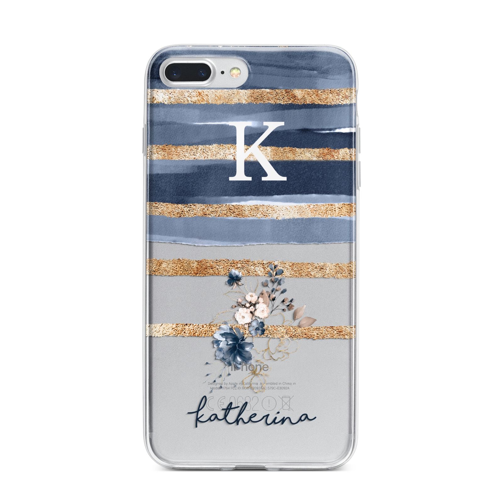 Personalised Gold Striped Watercolour iPhone 7 Plus Bumper Case on Silver iPhone