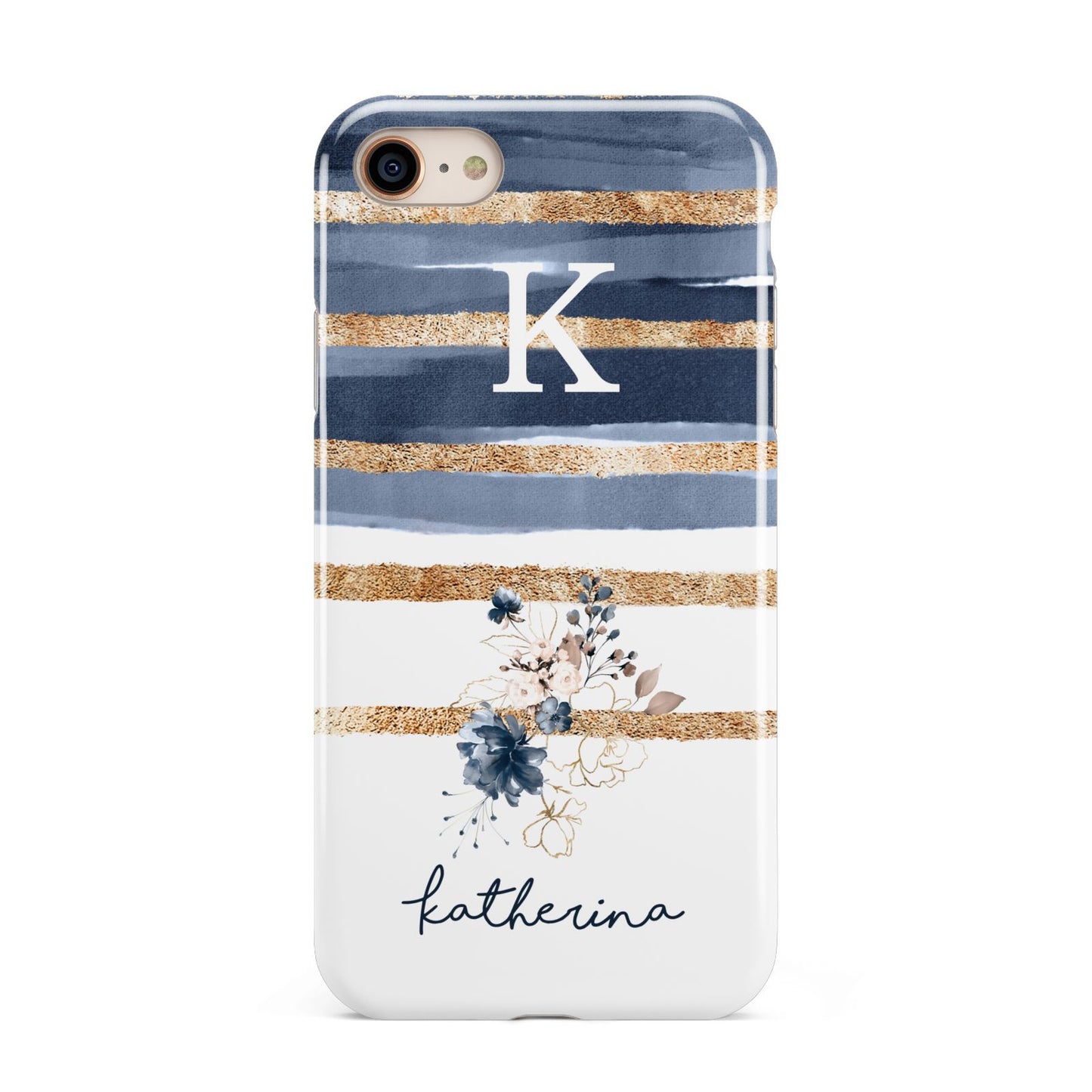 Personalised Gold Striped Watercolour iPhone 8 3D Tough Case on Gold Phone