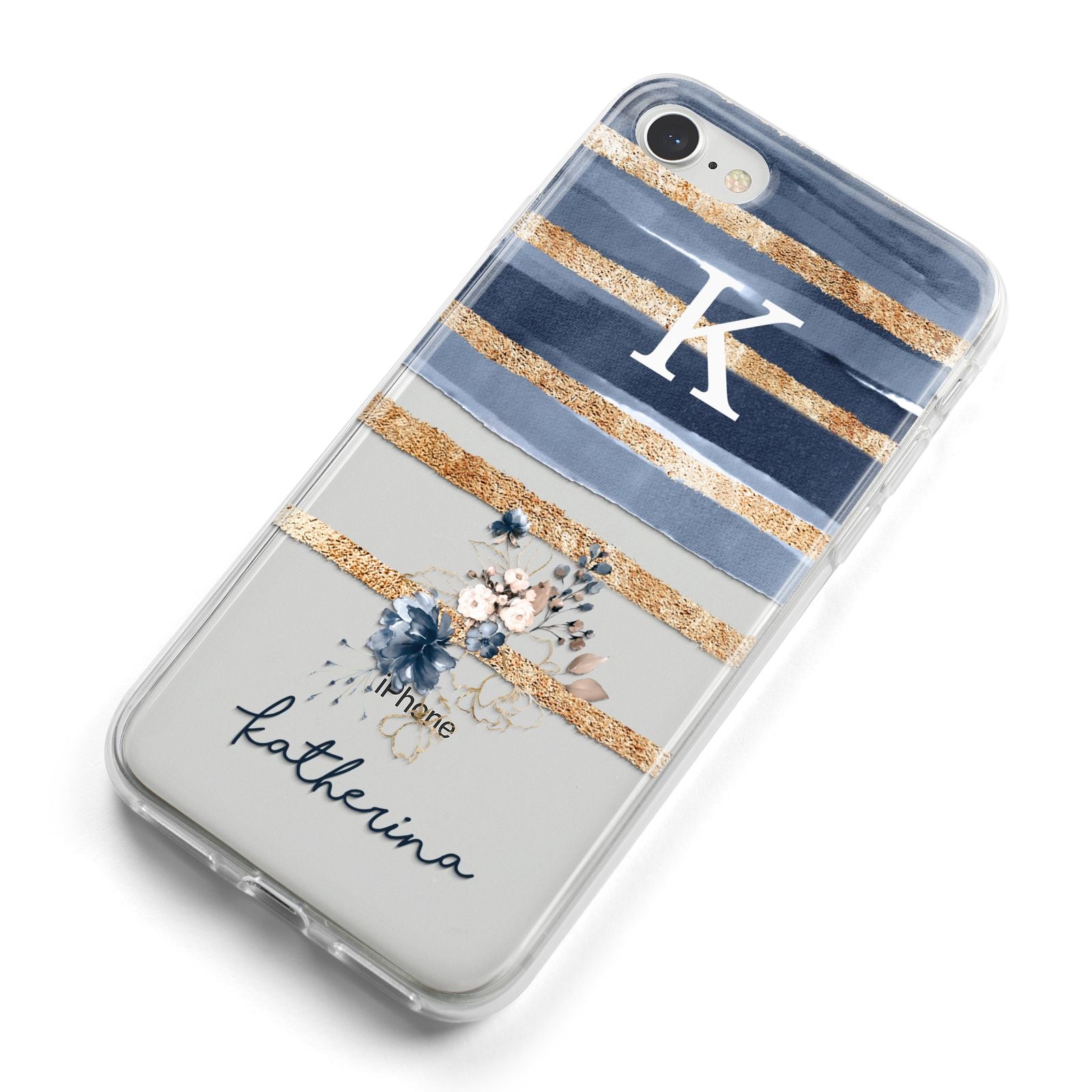 Personalised Gold Striped Watercolour iPhone 8 Bumper Case on Silver iPhone Alternative Image