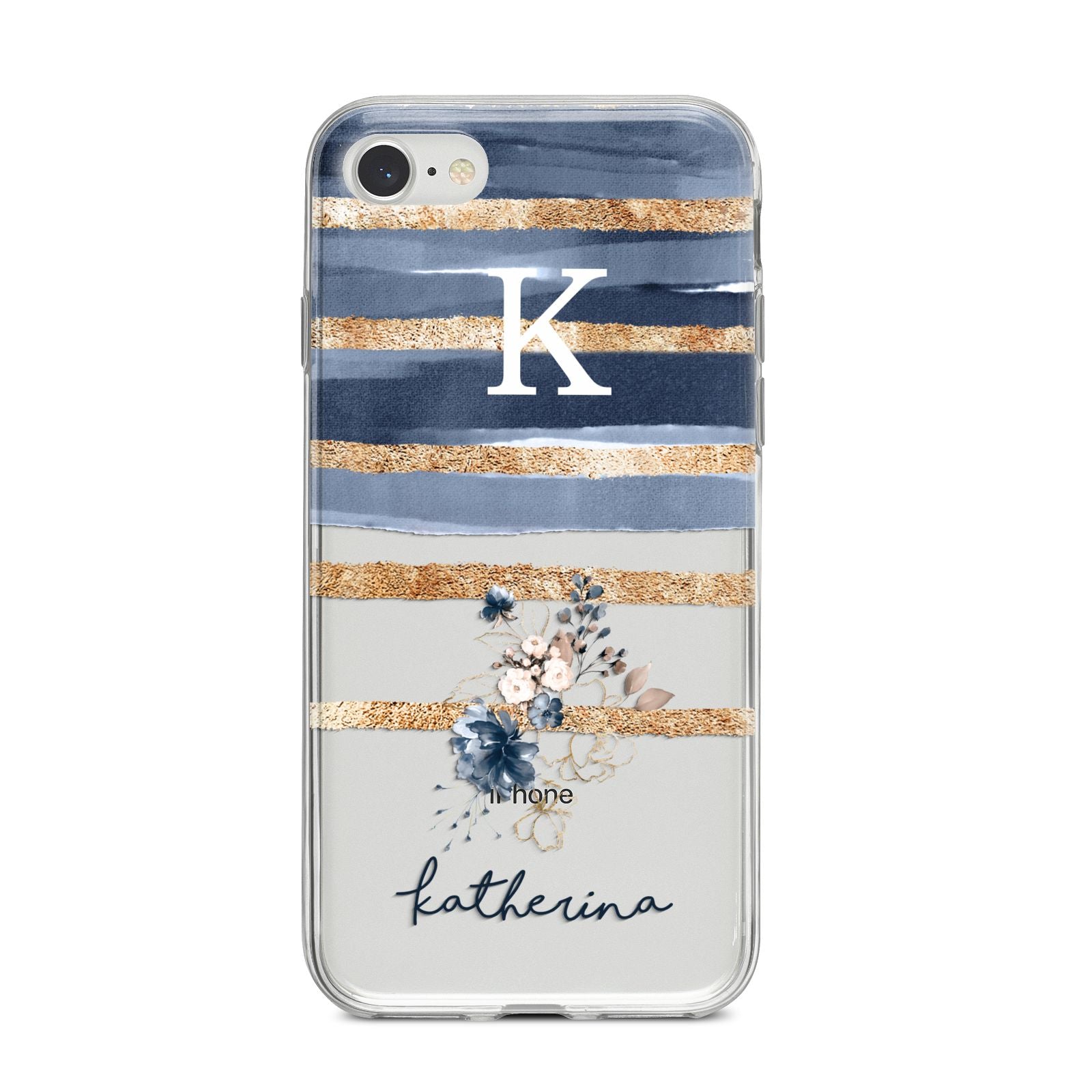 Personalised Gold Striped Watercolour iPhone 8 Bumper Case on Silver iPhone