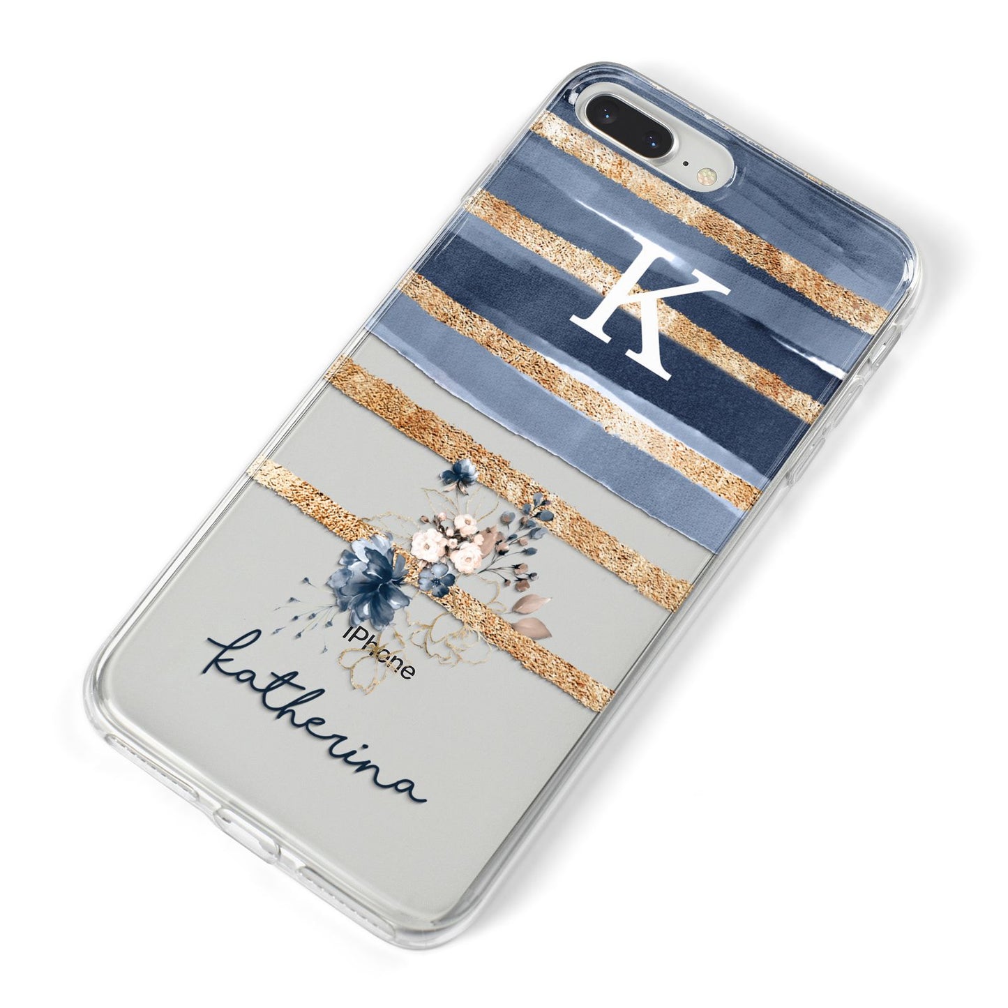 Personalised Gold Striped Watercolour iPhone 8 Plus Bumper Case on Silver iPhone Alternative Image