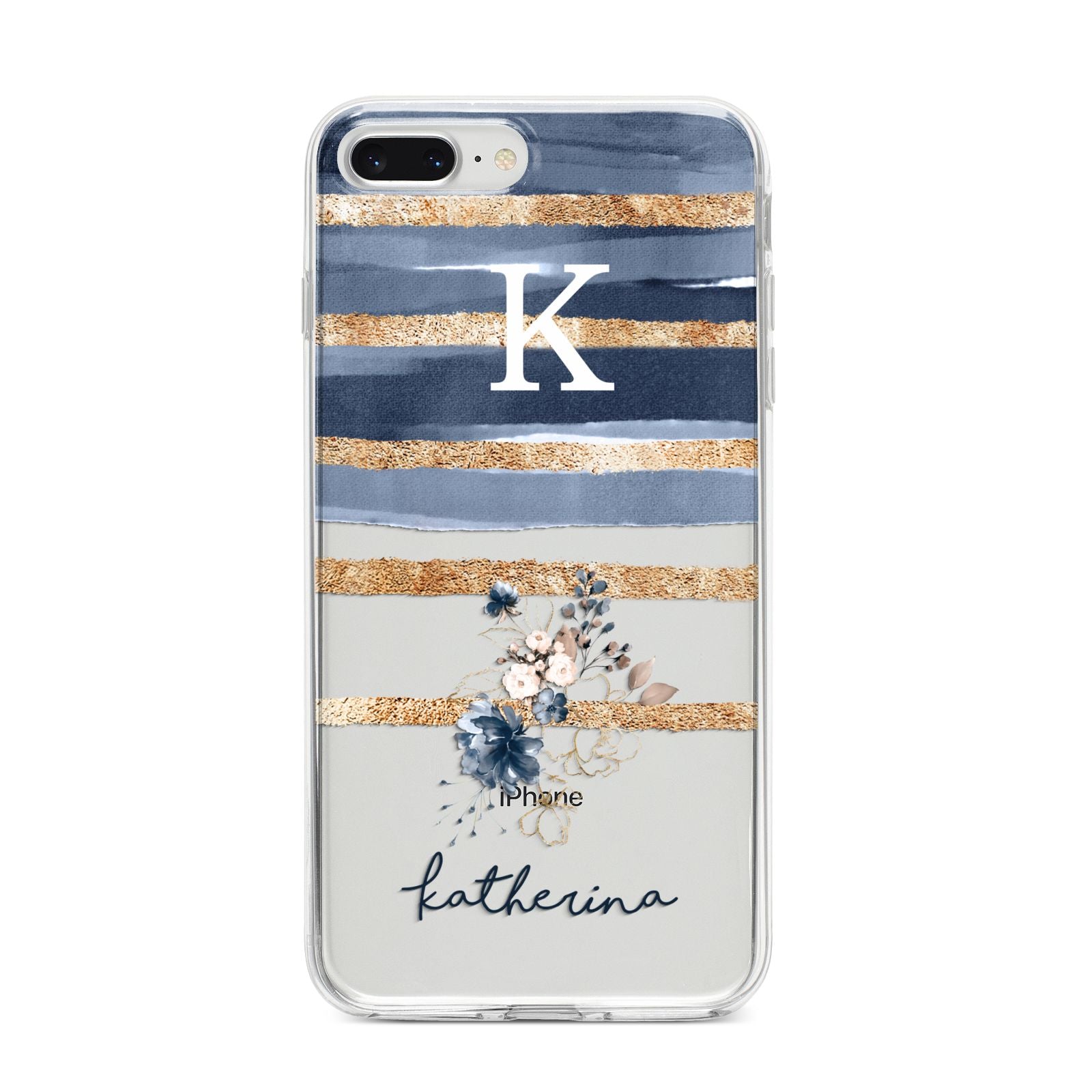 Personalised Gold Striped Watercolour iPhone 8 Plus Bumper Case on Silver iPhone