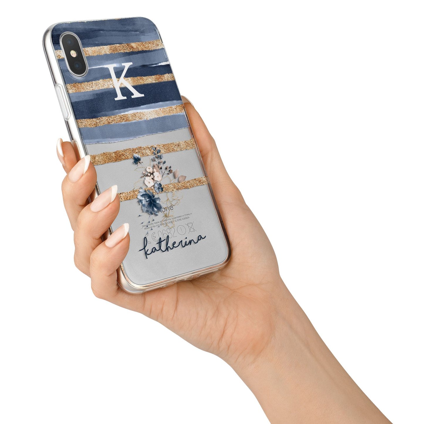 Personalised Gold Striped Watercolour iPhone X Bumper Case on Silver iPhone Alternative Image 2