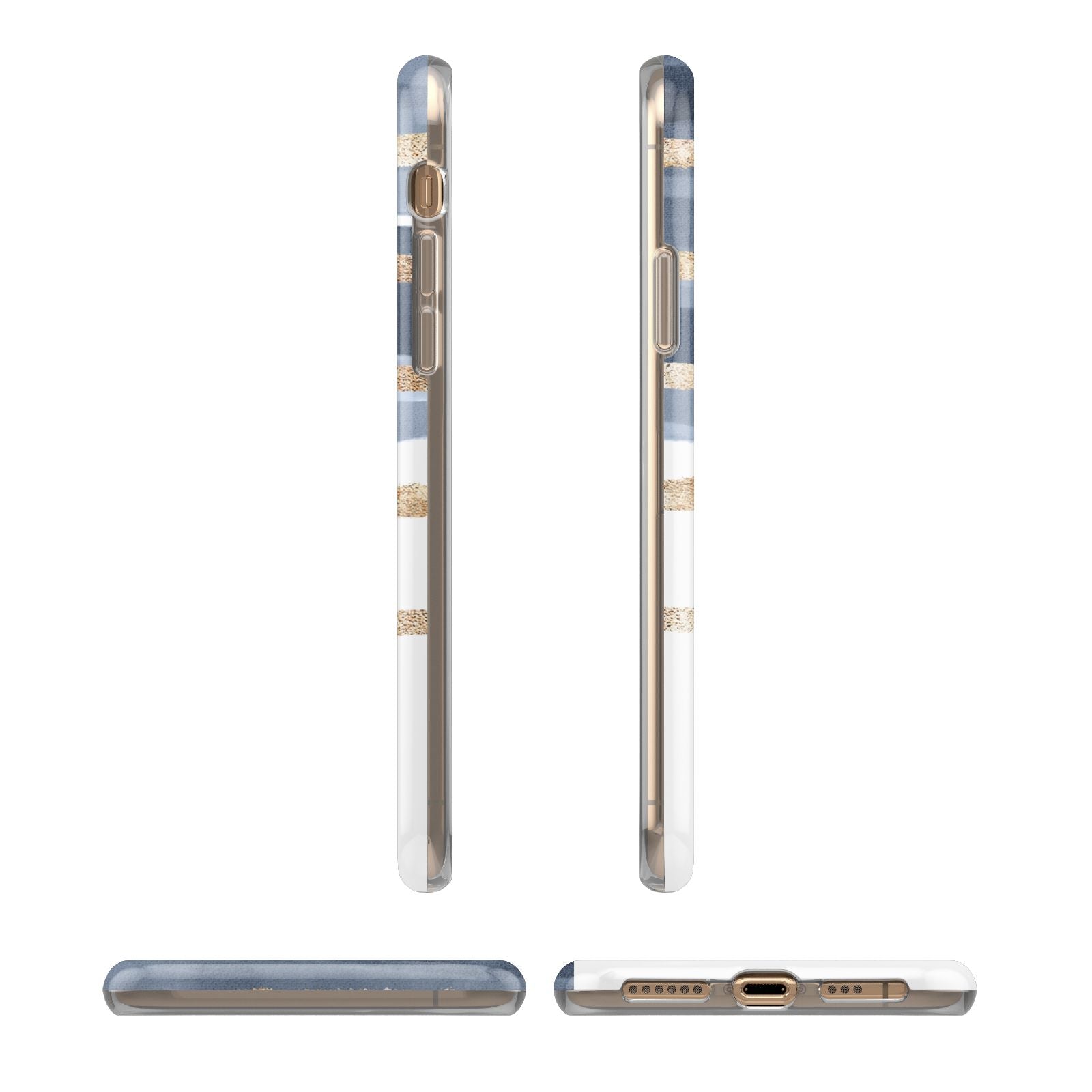 Personalised Gold Striped Watercolour iPhone XS 3D Tough Case in Gold Angled Images