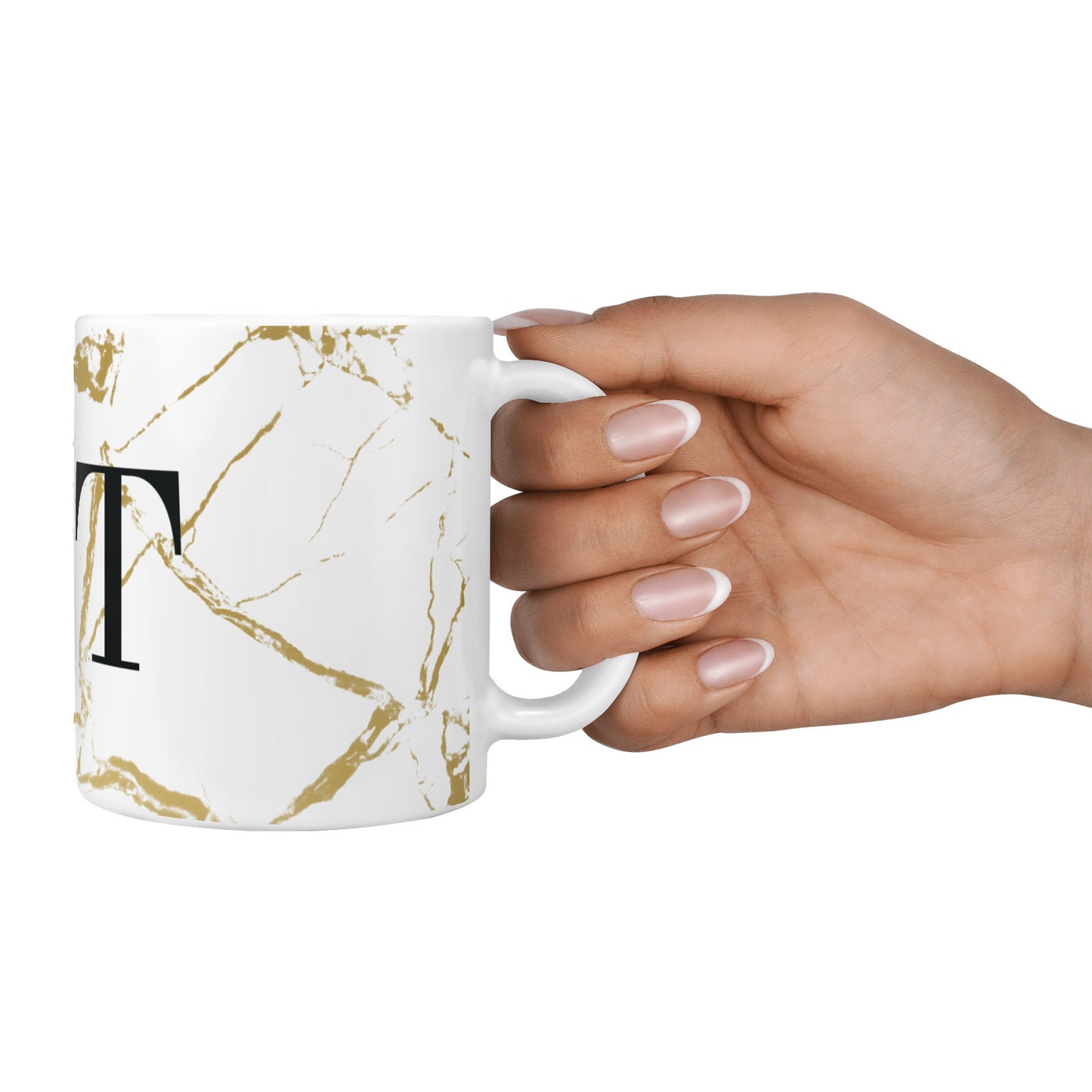 Personalised Gold Veins White Marble Monogram 10oz Mug Alternative Image 4