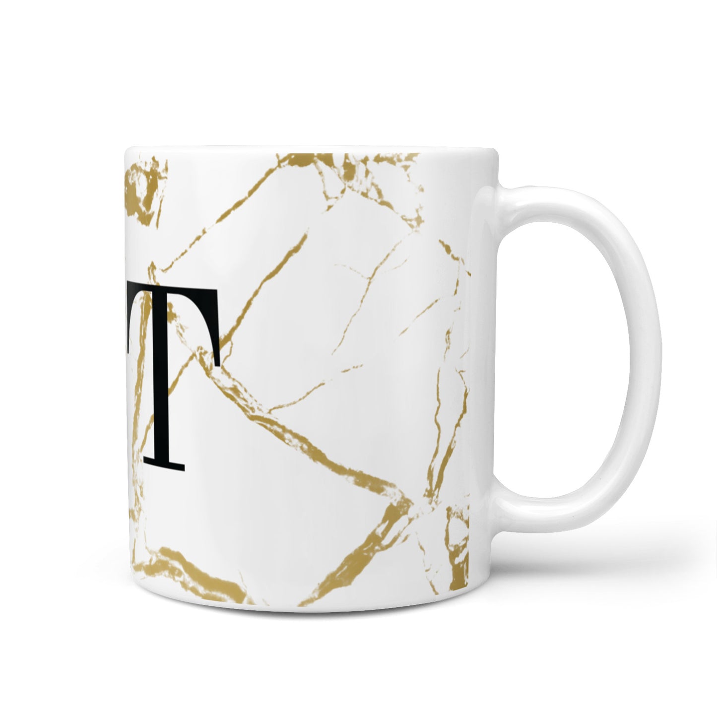 Personalised Gold Veins White Marble Monogram 10oz Mug