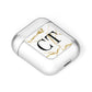 Personalised Gold Veins White Marble Monogram AirPods Case Laid Flat