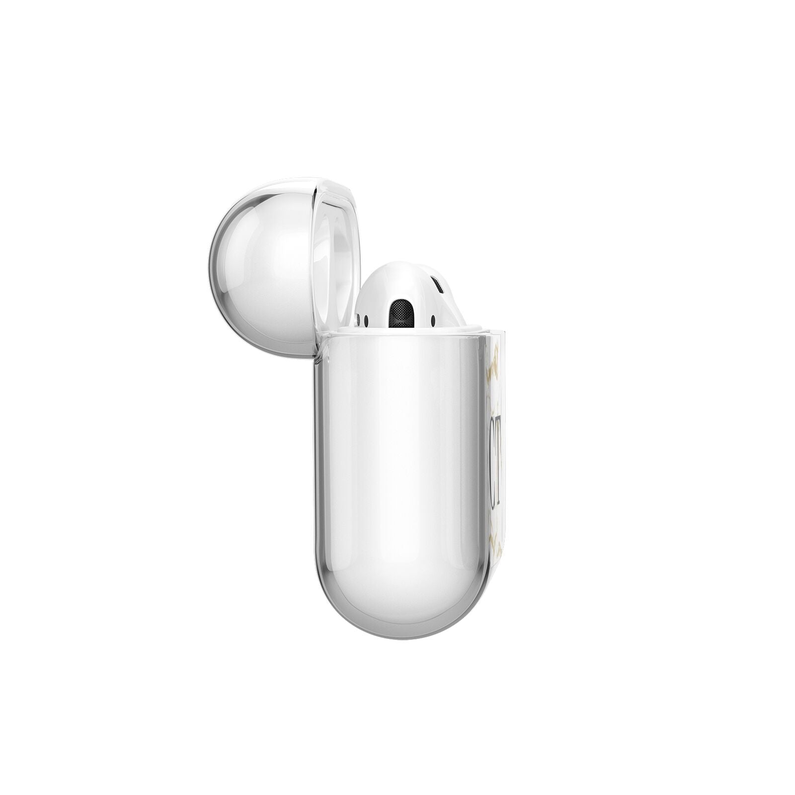 Personalised Gold Veins White Marble Monogram AirPods Case Side Angle