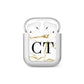 Personalised Gold Veins White Marble Monogram AirPods Case