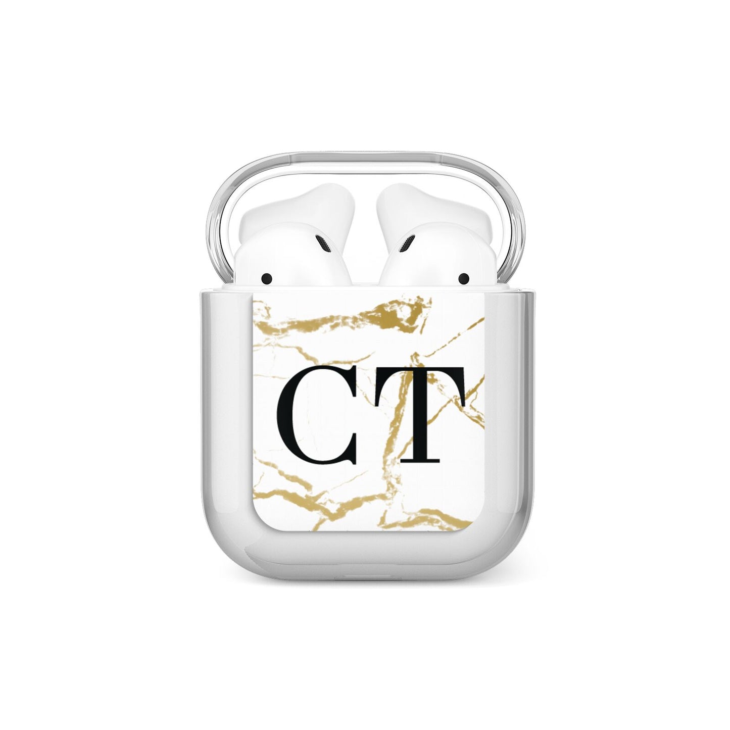 Personalised Gold Veins White Marble Monogram AirPods Case