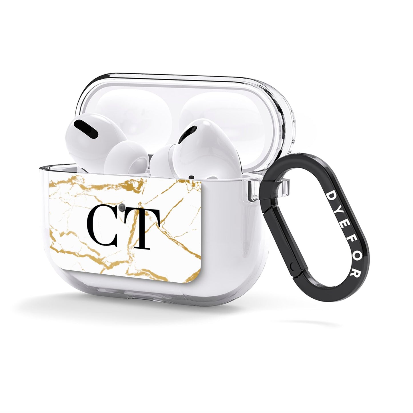 Personalised Gold Veins White Marble Monogram AirPods Clear Case 3rd Gen Side Image