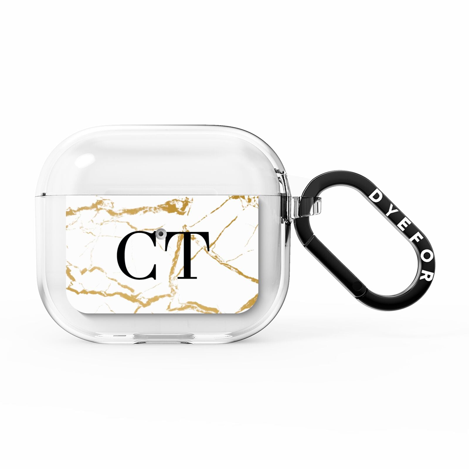 Personalised Gold Veins White Marble Monogram AirPods Clear Case 3rd Gen