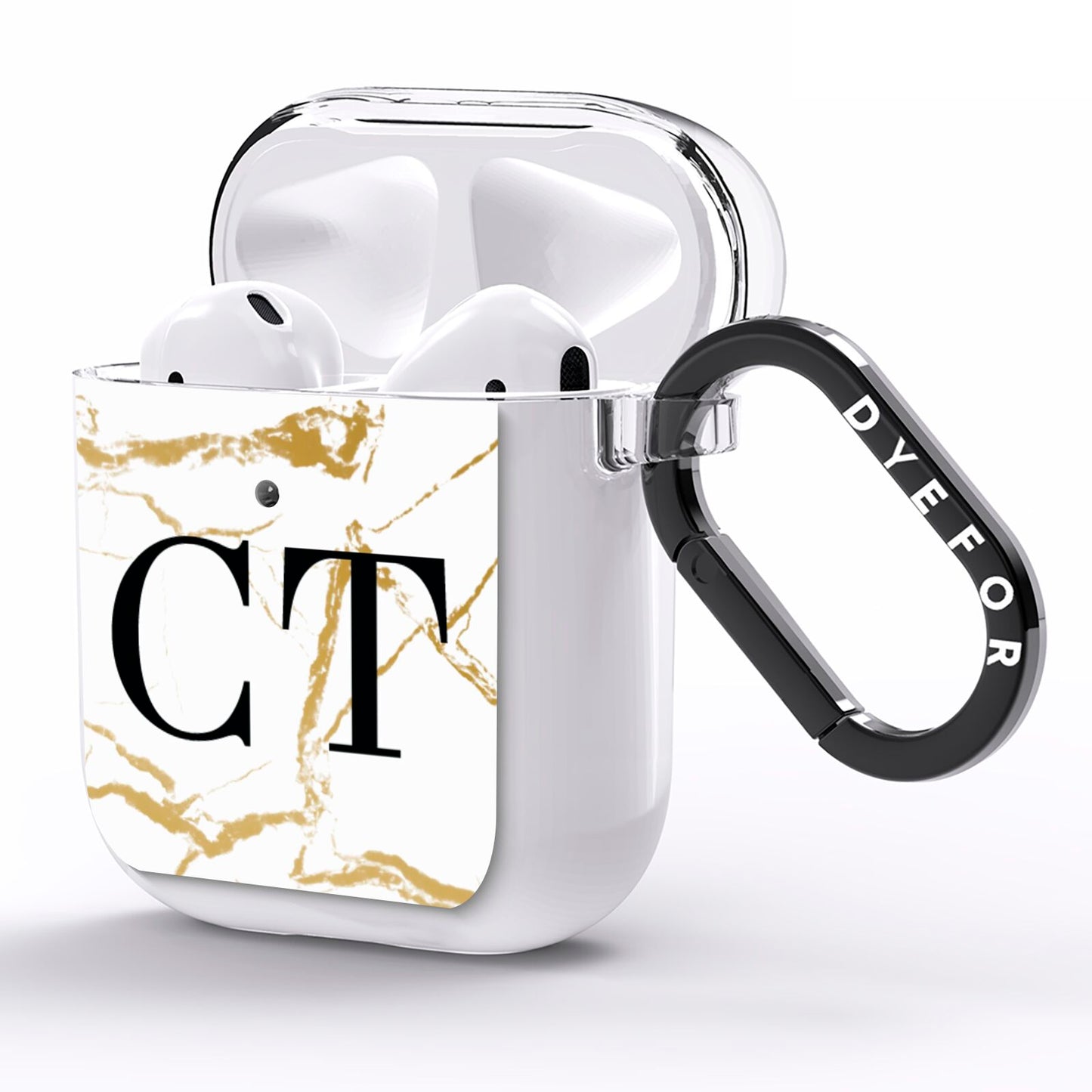 Personalised Gold Veins White Marble Monogram AirPods Clear Case Side Image