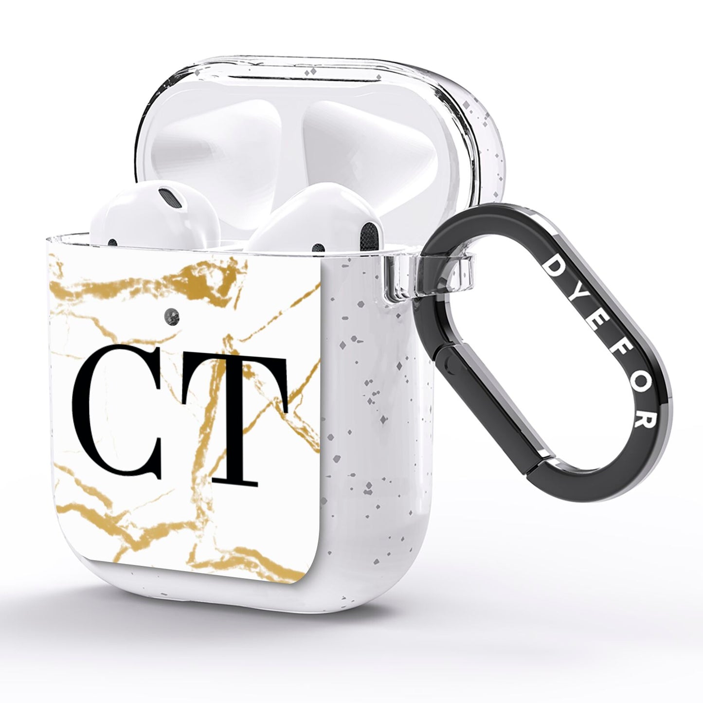 Personalised Gold Veins White Marble Monogram AirPods Glitter Case Side Image