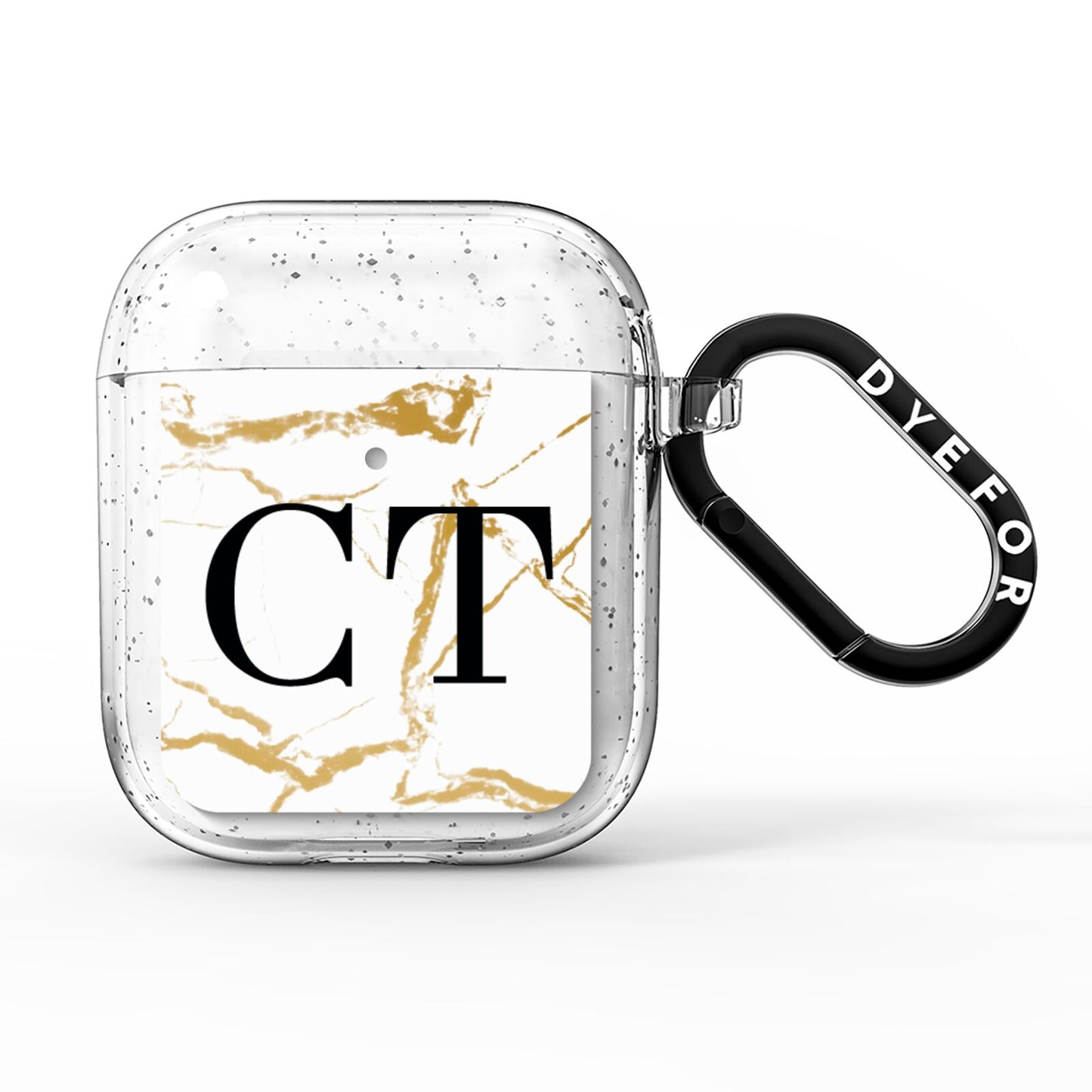 Personalised Gold Veins White Marble Monogram AirPods Glitter Case