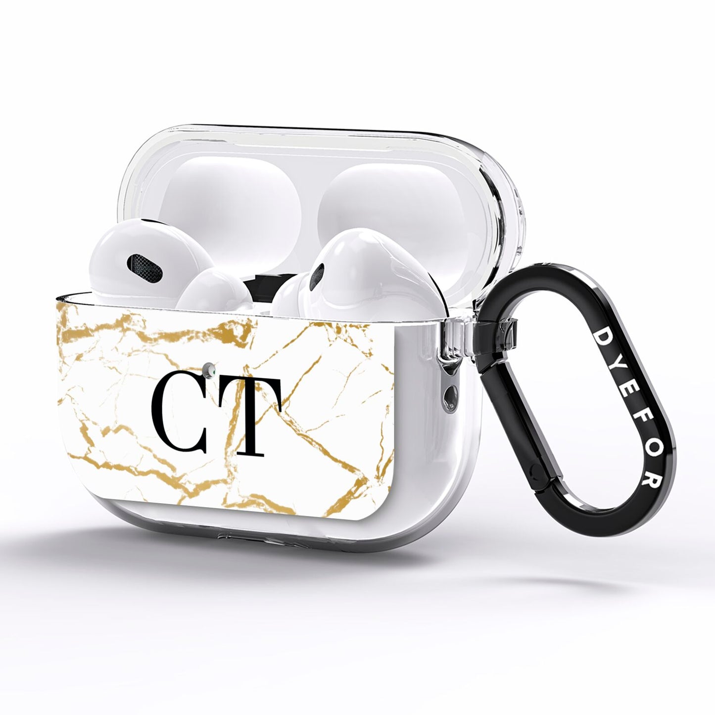 Personalised Gold Veins White Marble Monogram AirPods Pro Clear Case Side Image
