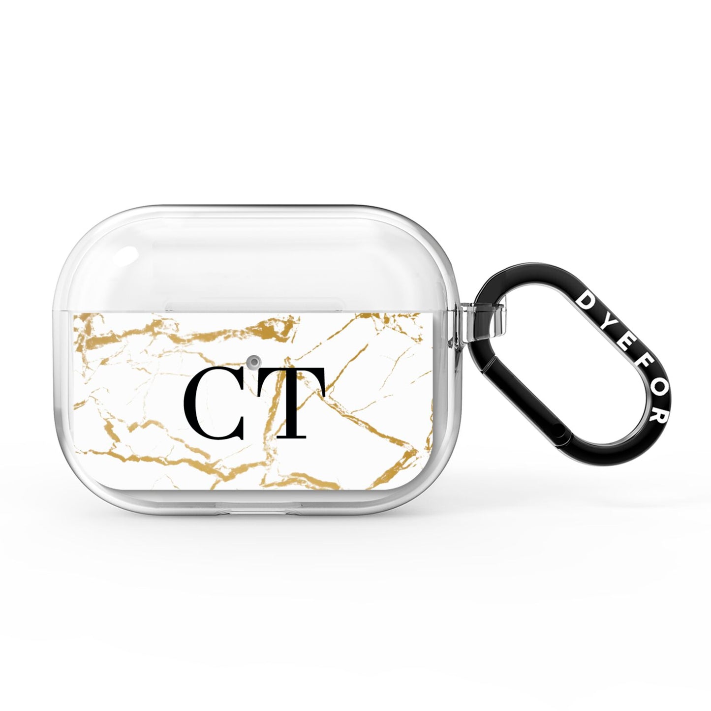 Personalised Gold Veins White Marble Monogram AirPods Pro Clear Case