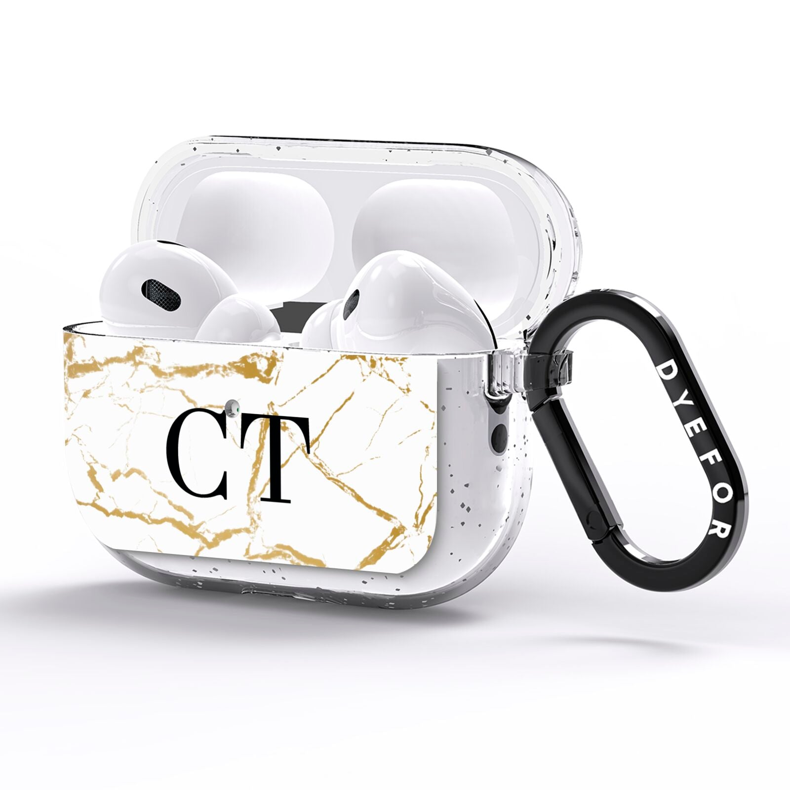 Personalised Gold Veins White Marble Monogram AirPods Pro Glitter Case Side Image