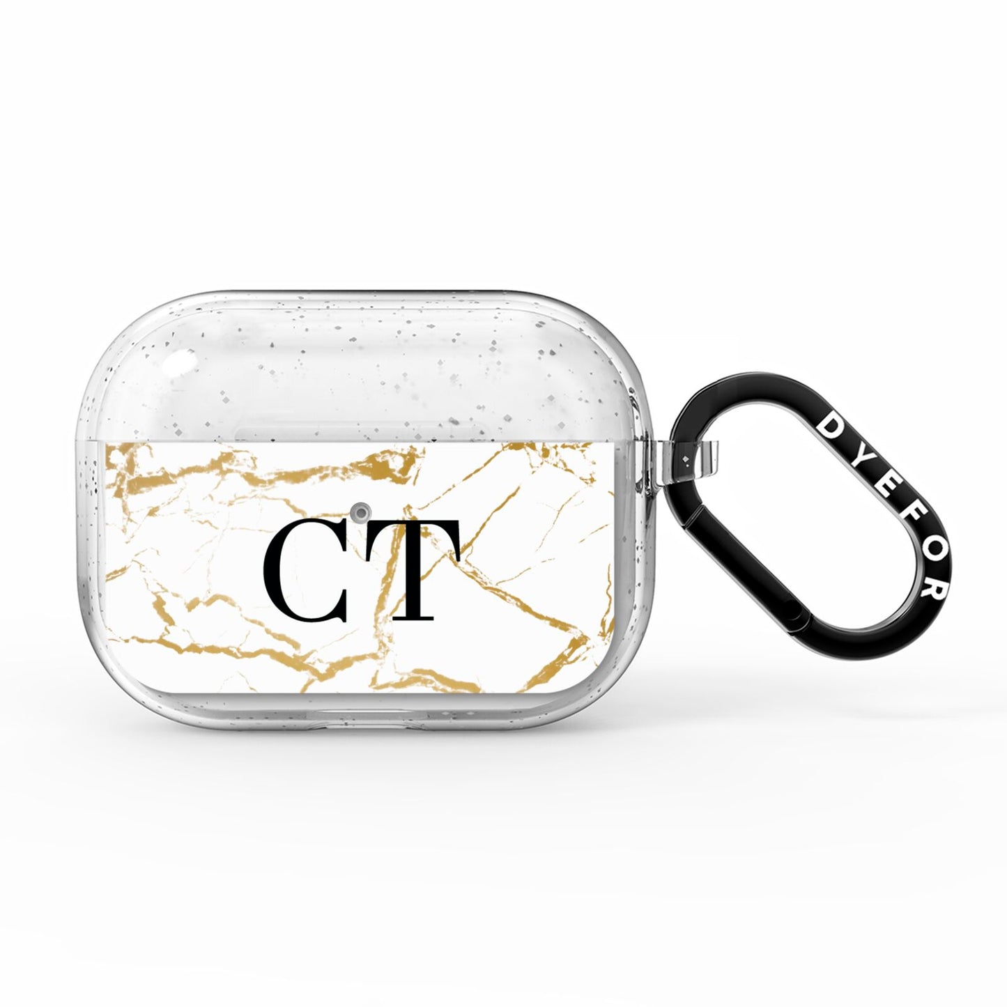 Personalised Gold Veins White Marble Monogram AirPods Pro Glitter Case