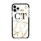 Personalised Gold Veins White Marble Monogram Apple iPhone 11 Pro in Silver with Black Impact Case