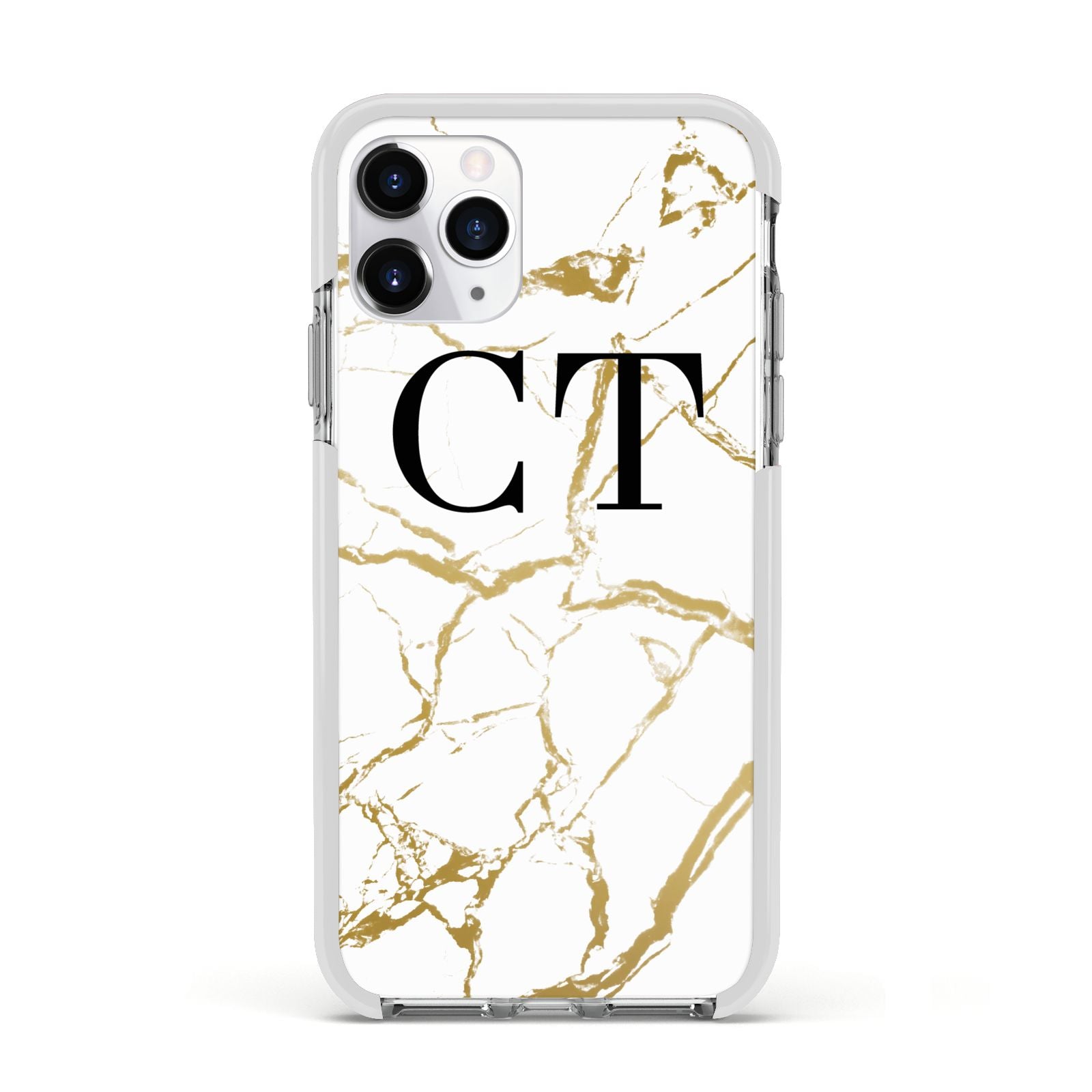 Personalised Gold Veins White Marble Monogram Apple iPhone 11 Pro in Silver with White Impact Case