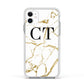 Personalised Gold Veins White Marble Monogram Apple iPhone 11 in White with White Impact Case