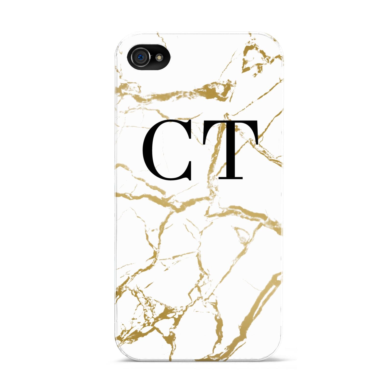 Personalised Gold Veins White Marble Monogram Apple iPhone 4s Case