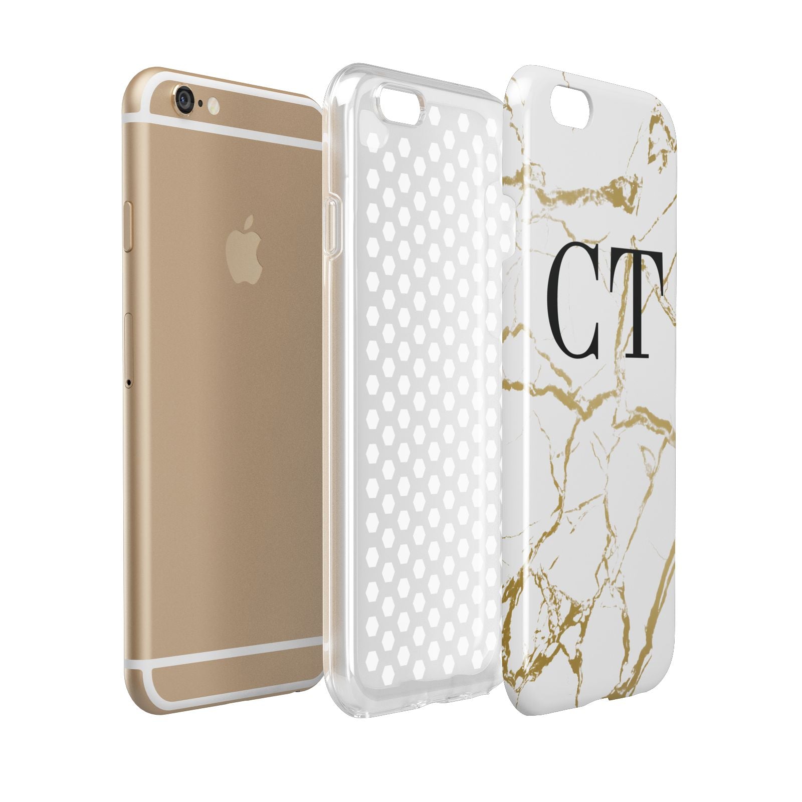 Personalised Gold Veins White Marble Monogram Apple iPhone 6 3D Tough Case Expanded view