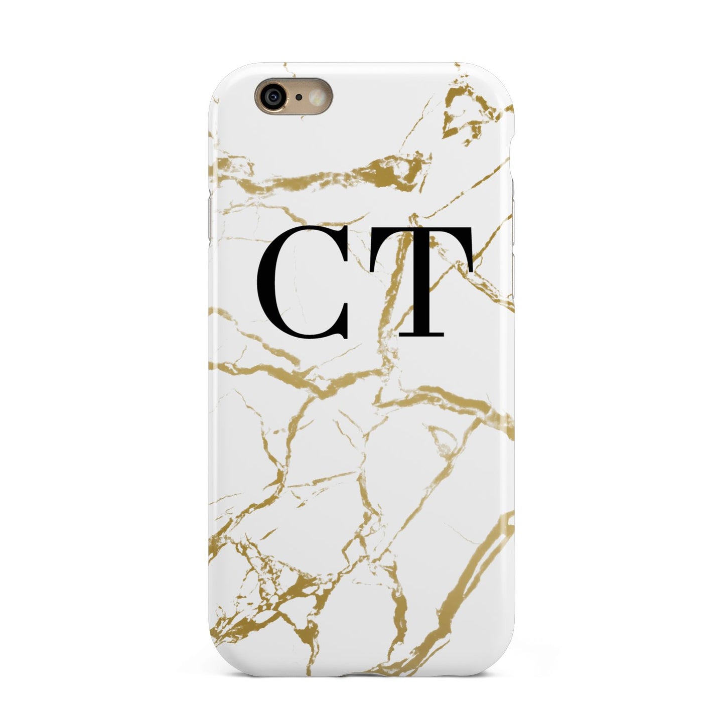 Personalised Gold Veins White Marble Monogram Apple iPhone 6 3D Tough Case