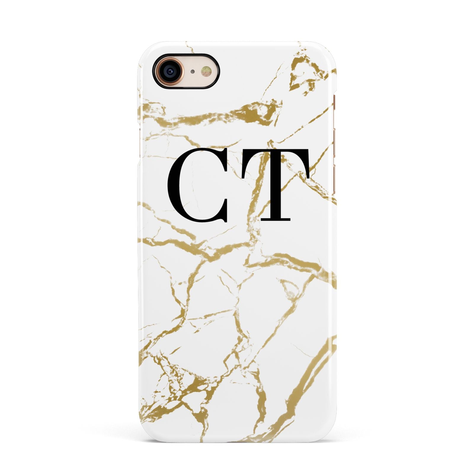 Personalised Gold Veins White Marble Monogram Apple iPhone 7 8 3D Snap Case