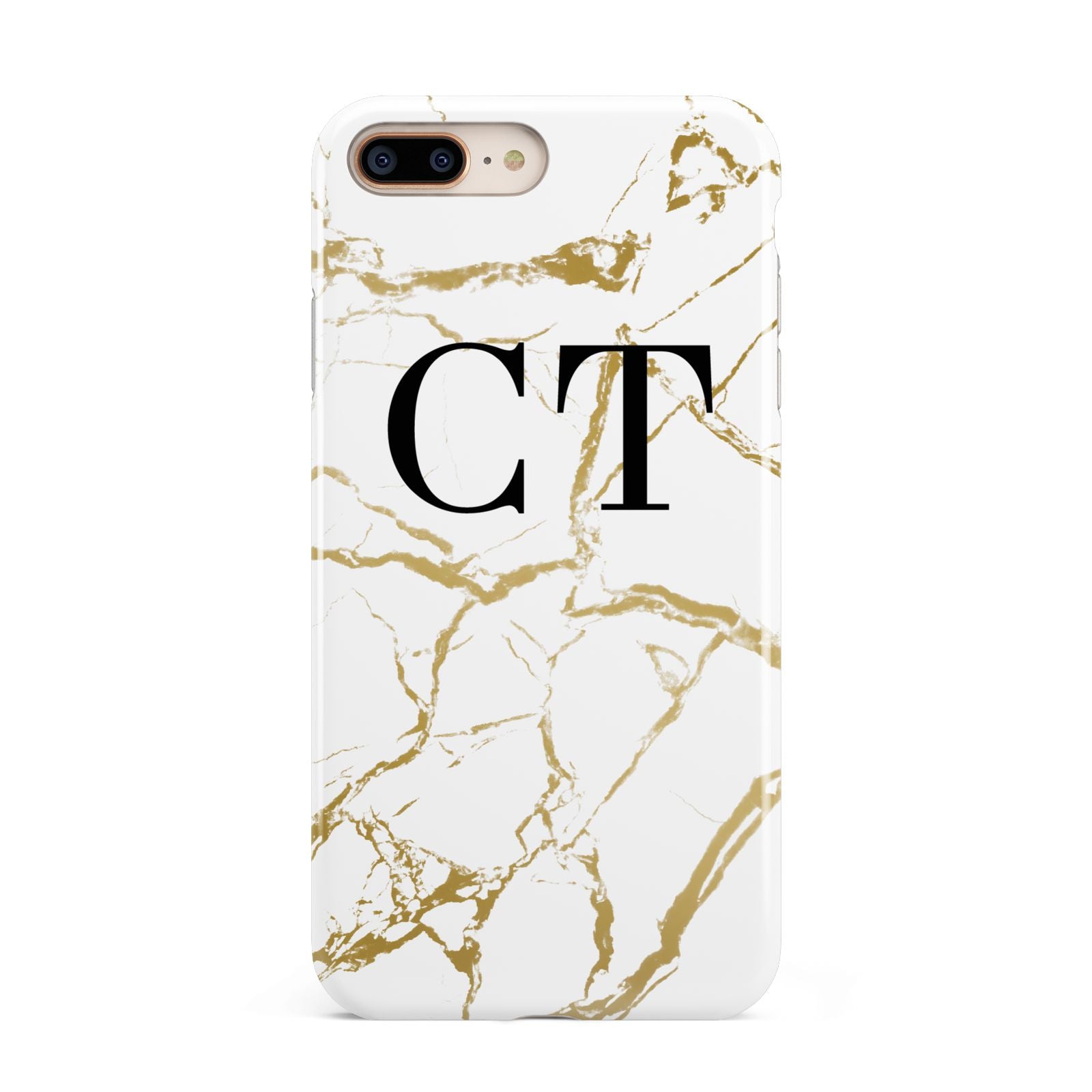 Personalised Gold Veins White Marble Monogram Apple iPhone 7 8 Plus 3D Tough Case