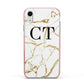 Personalised Gold Veins White Marble Monogram Apple iPhone XR Impact Case Pink Edge on Silver Phone