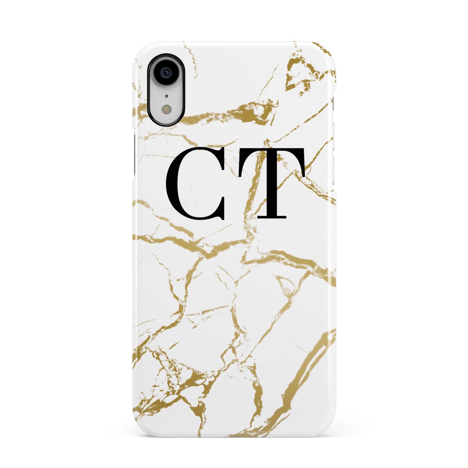 Personalised Gold Veins White Marble Monogram Apple iPhone XR White 3D Snap Case