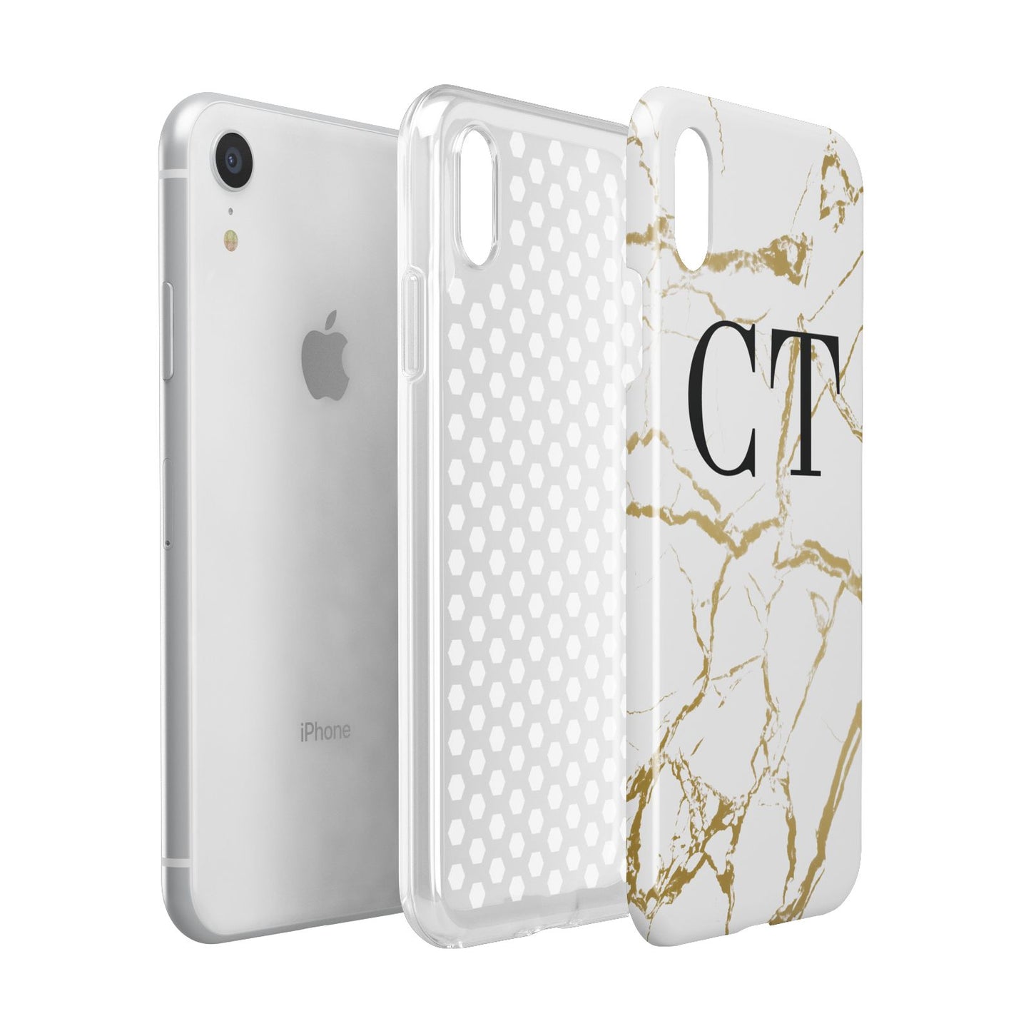 Personalised Gold Veins White Marble Monogram Apple iPhone XR White 3D Tough Case Expanded view