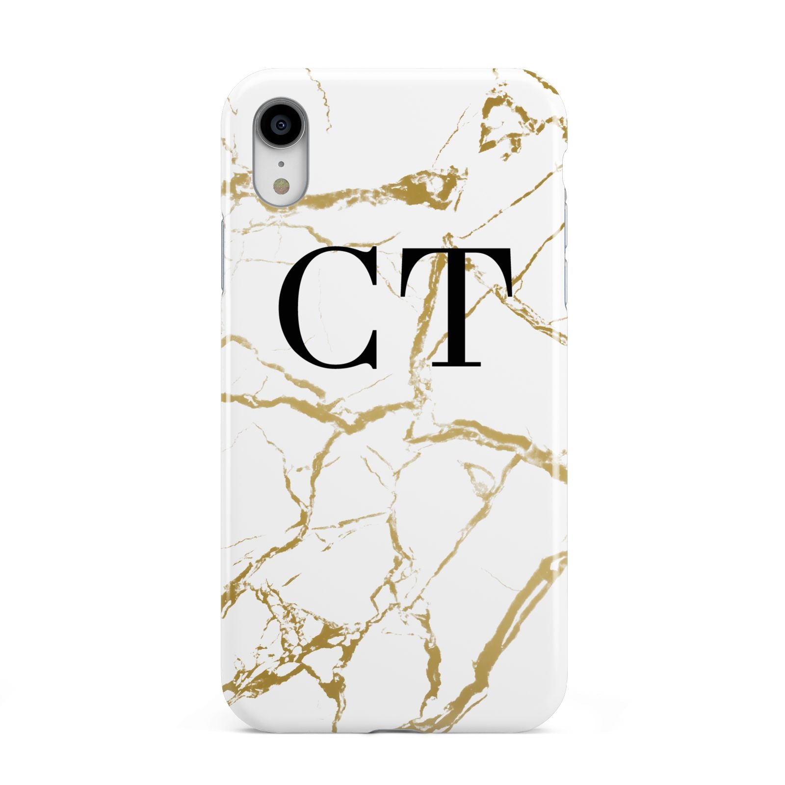 Personalised Gold Veins White Marble Monogram Apple iPhone XR White 3D Tough Case