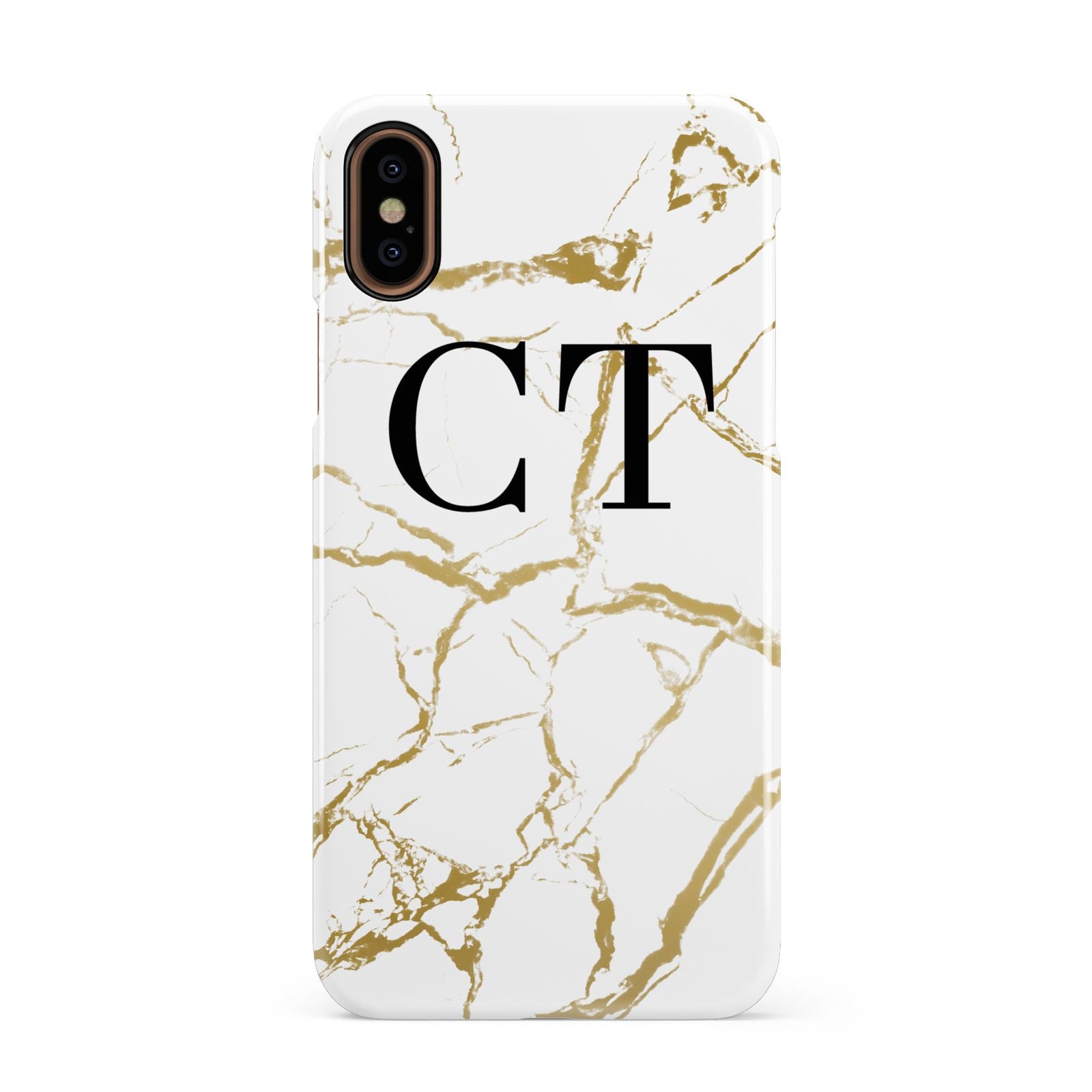 Personalised Gold Veins White Marble Monogram Apple iPhone XS 3D Snap Case