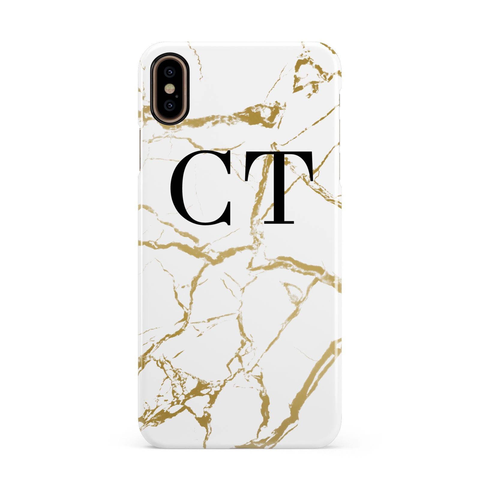 Personalised Gold Veins White Marble Monogram Apple iPhone Xs Max 3D Snap Case