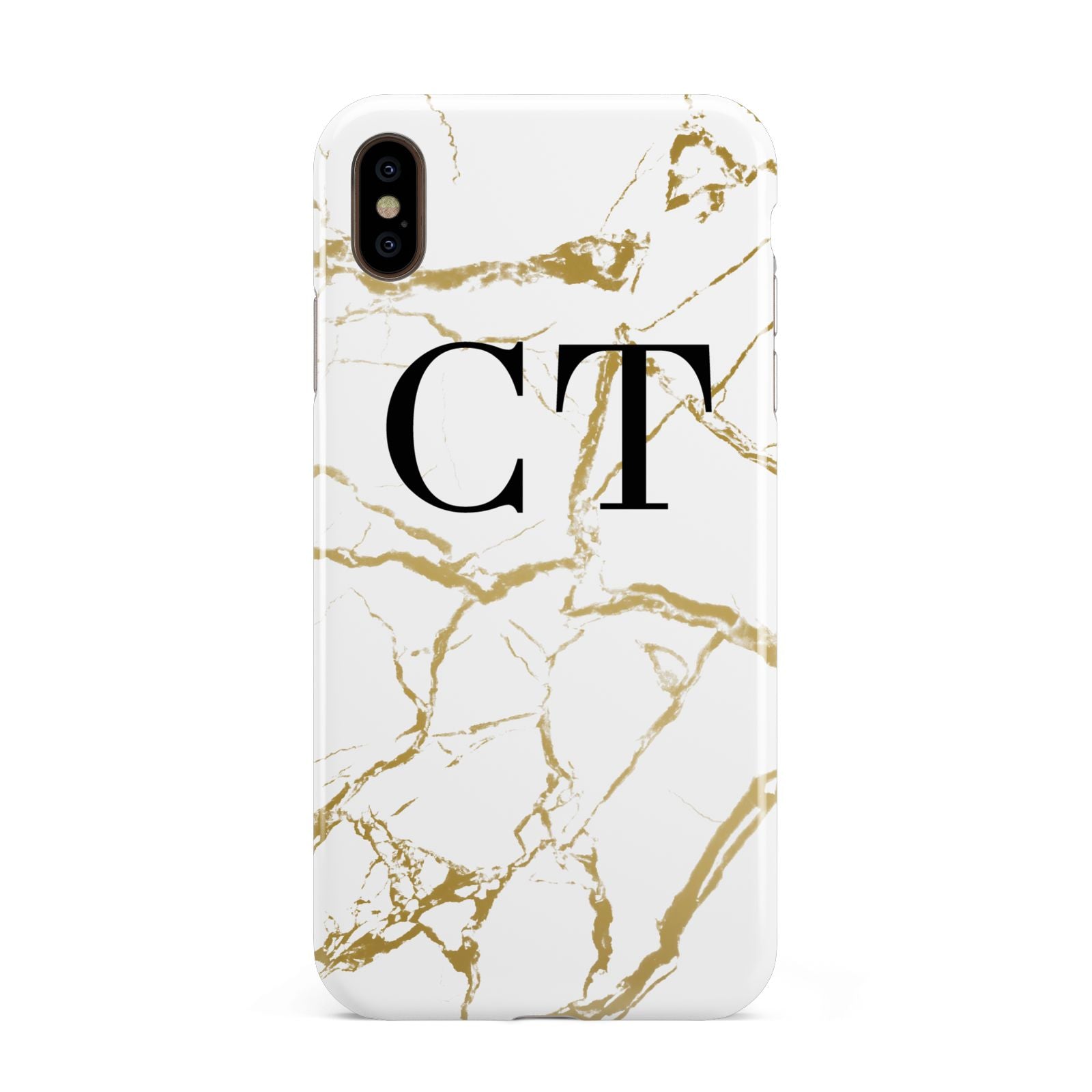 Personalised Gold Veins White Marble Monogram Apple iPhone Xs Max 3D Tough Case