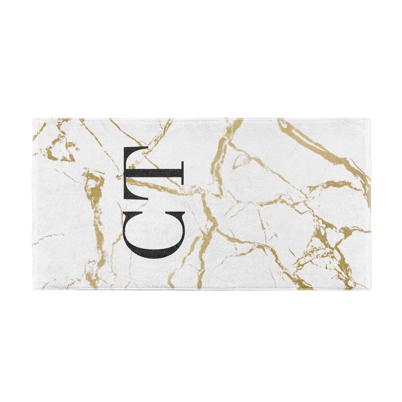 Personalised Gold Veins White Marble Monogram Beach Towel Alternative Image