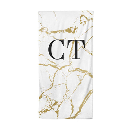 Personalised Gold Veins White Marble Monogram Beach Towel