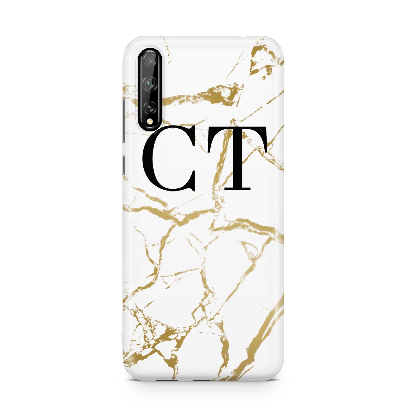 Personalised Gold Veins White Marble Monogram Huawei Enjoy 10s Phone Case