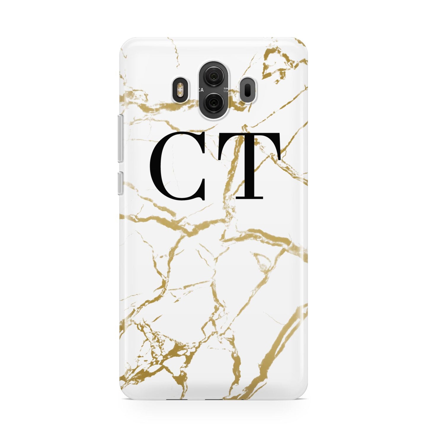Personalised Gold Veins White Marble Monogram Huawei Mate 10 Protective Phone Case