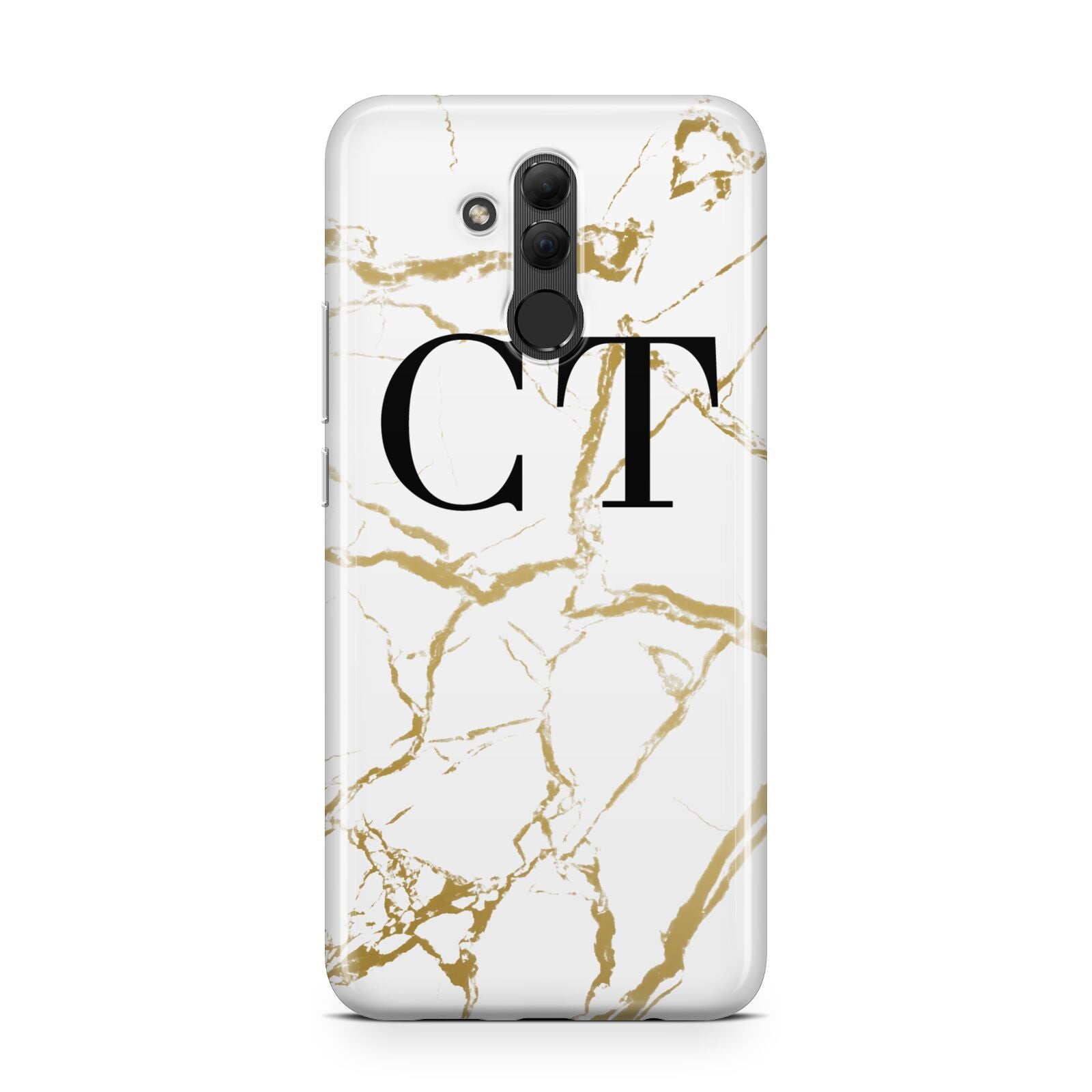 Personalised Gold Veins White Marble Monogram Huawei Mate 20 Lite