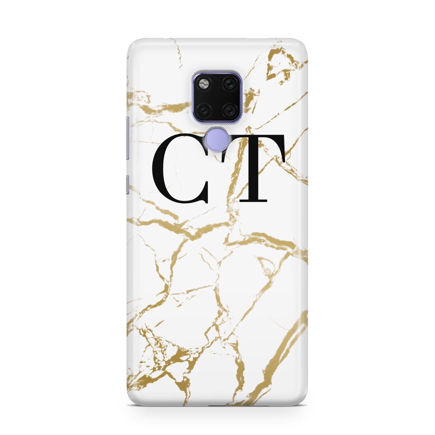 Personalised Gold Veins White Marble Monogram Huawei Mate 20X Phone Case