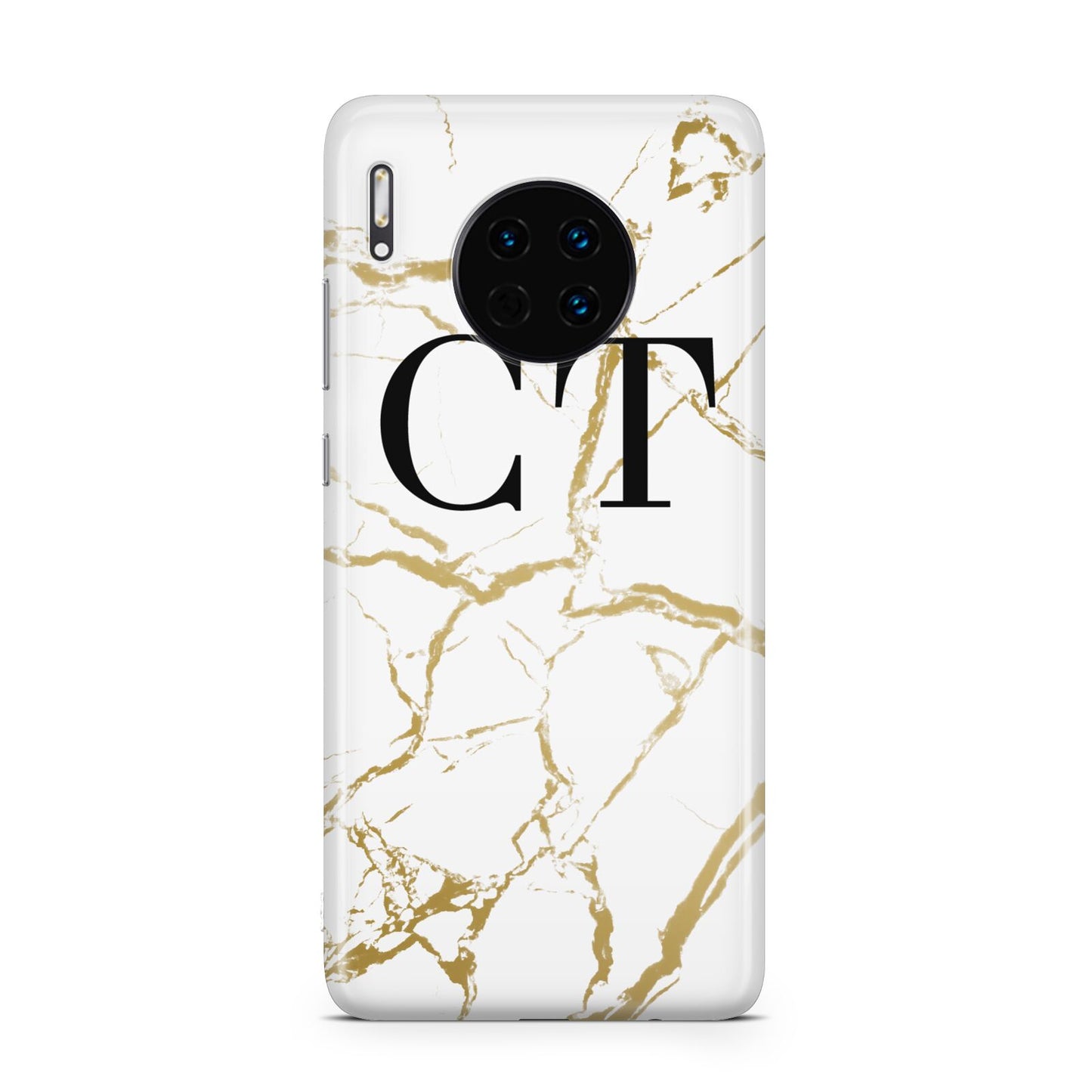Personalised Gold Veins White Marble Monogram Huawei Mate 30