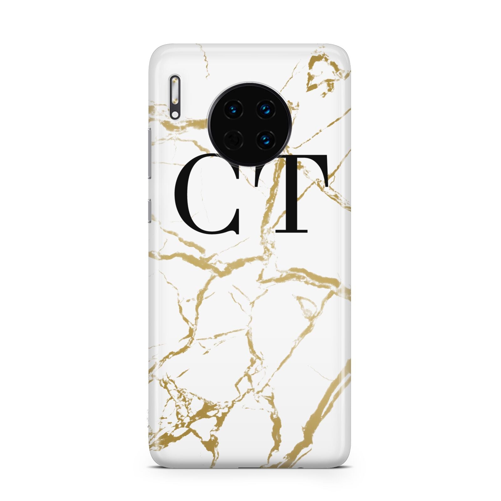 Personalised Gold Veins White Marble Monogram Huawei Mate 30